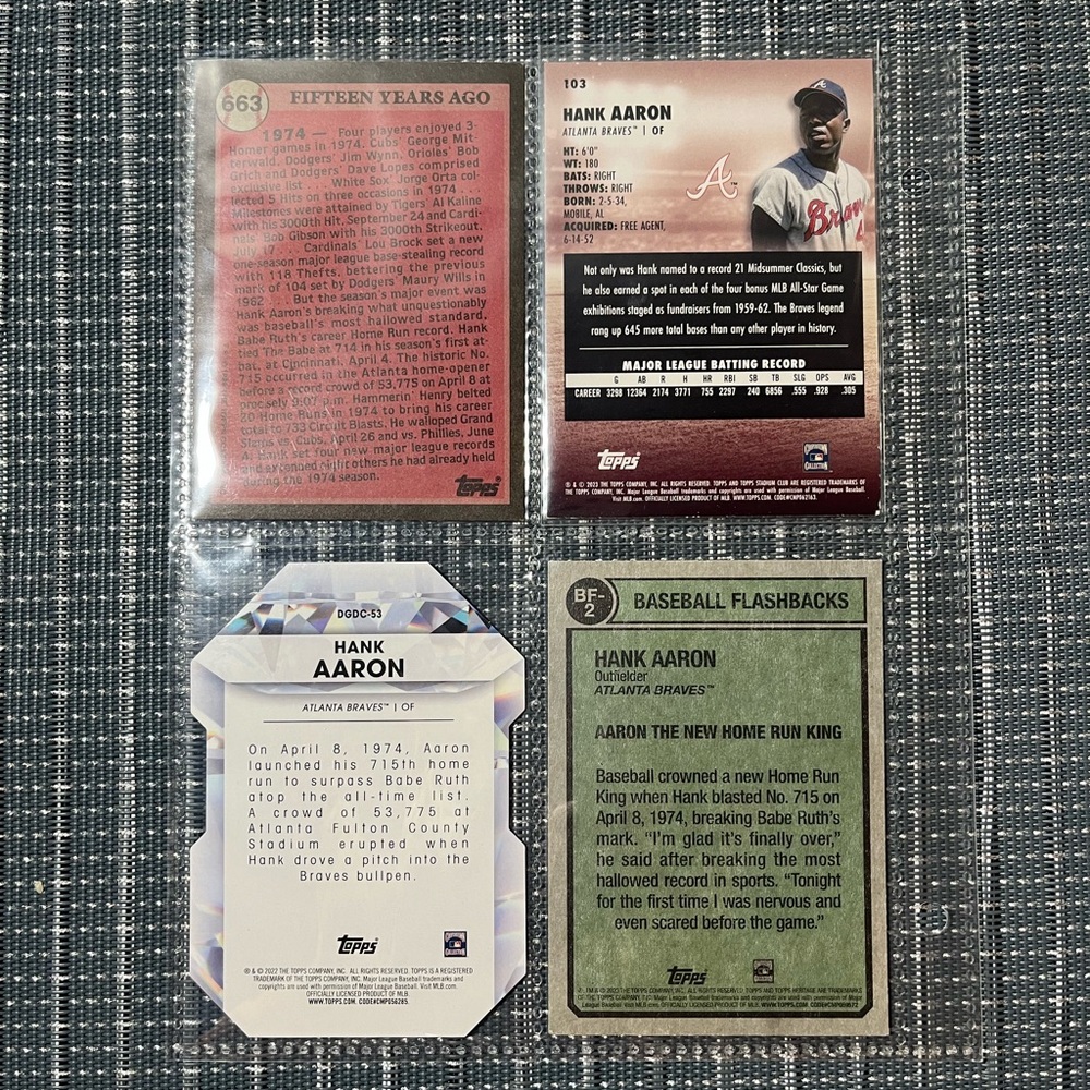 ⚾️ Hank Aaron Braves Major League Baseball Sports Trading Cards, Set of 4 - Picture 2 of 4